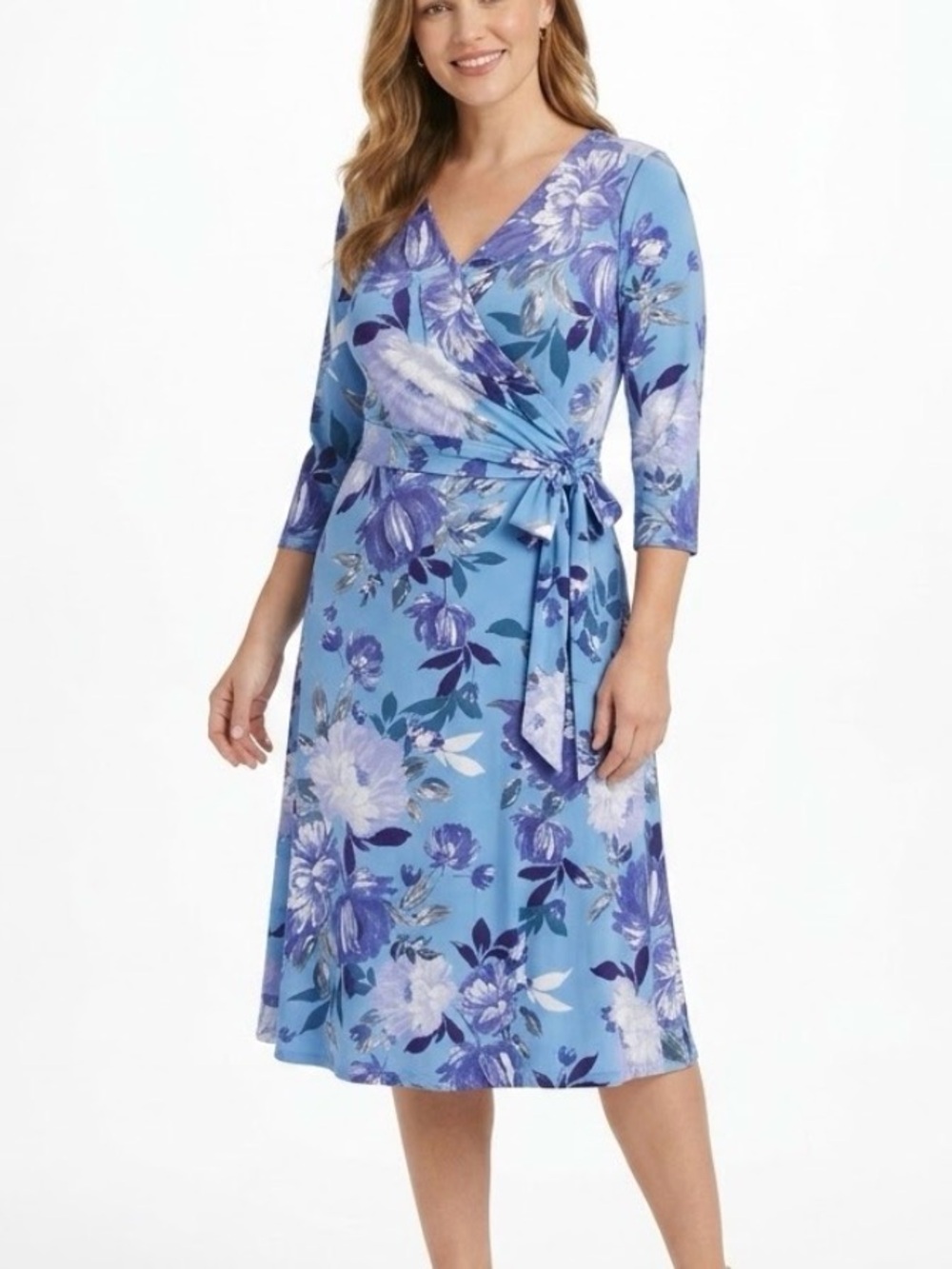 Perceptions Petite Blue and White Floral Print Top